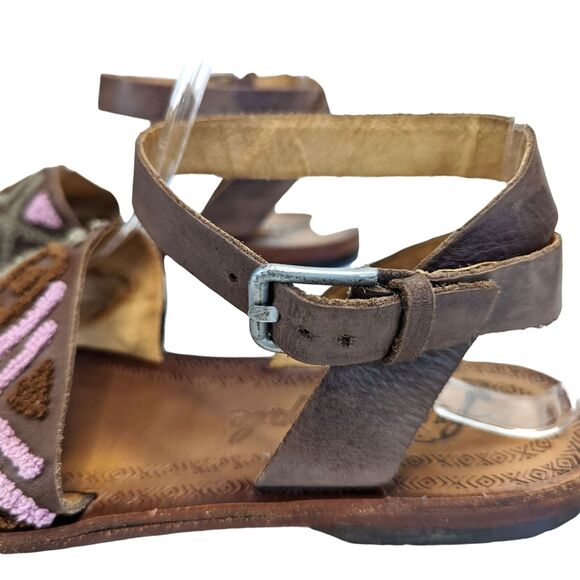 Free People Torrence Brown Mauve Leather Sandals Loop Ankle Strap Embroidery 10 - Picture 7 of 12